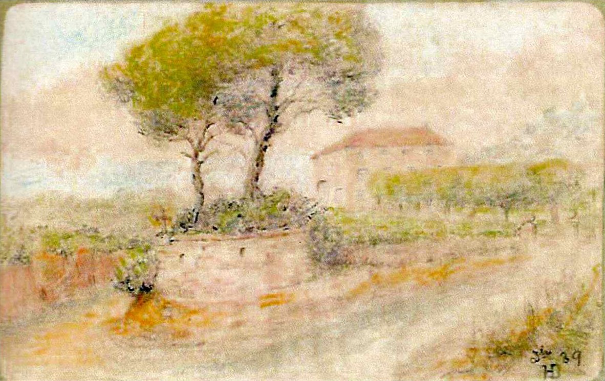 An 1889 pastel of the bastide seen from the Route de Galice, with parasol pines in the foreground