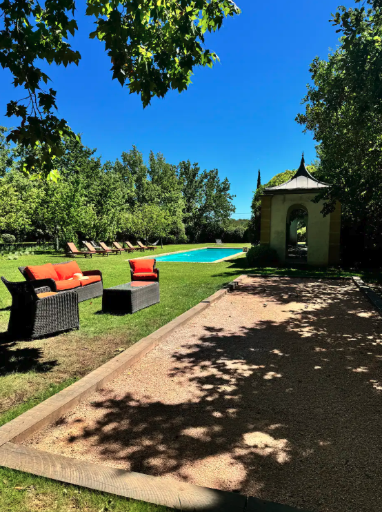The pool and its stone pavilion
